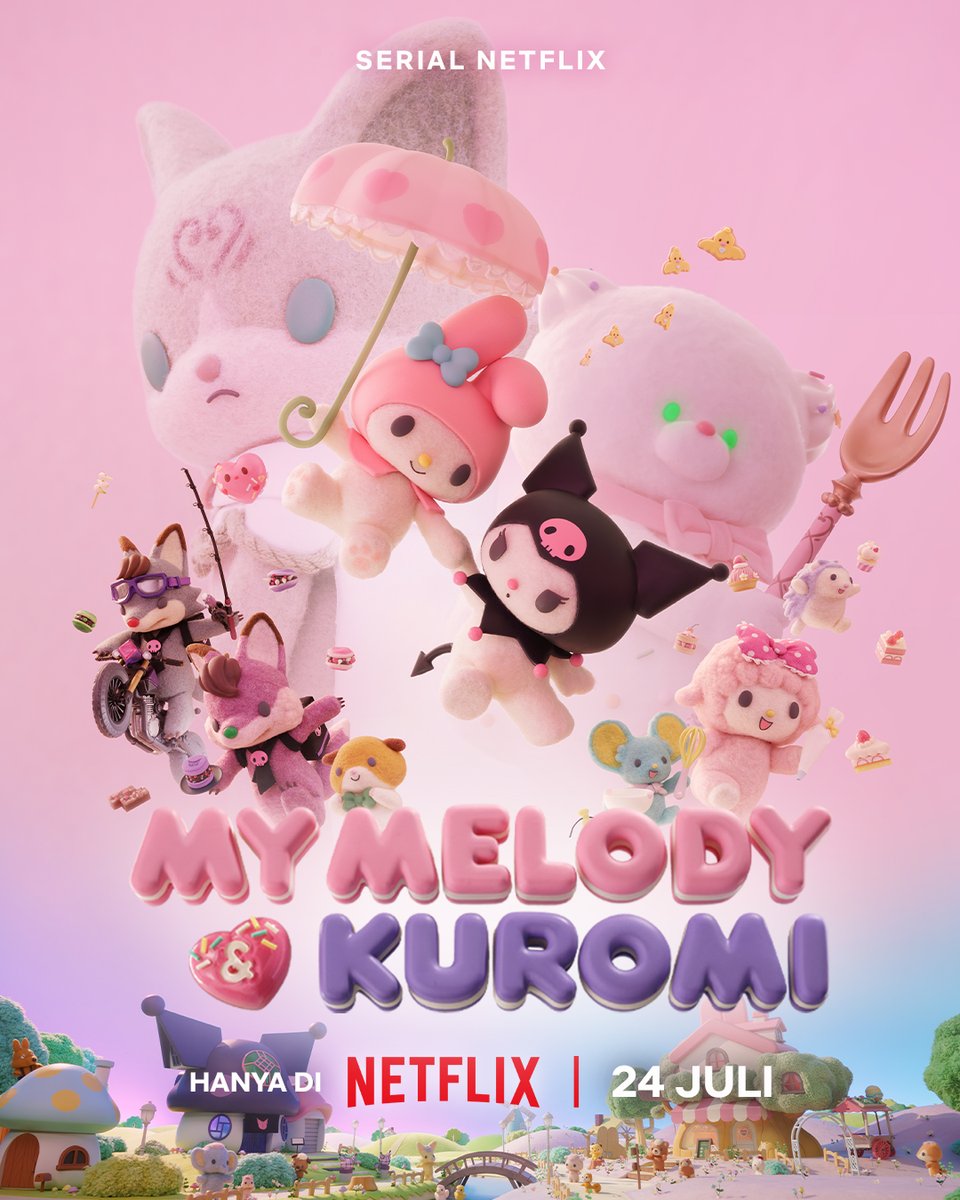 Mariland dalam bahaya! Duo kawaii menggemaskan beda sifat harus kompak untuk menyelamatkan! Tonton serial anime My Melody &amp; Kuromi, tayang 24 Juli hanya di Netflix! 💫