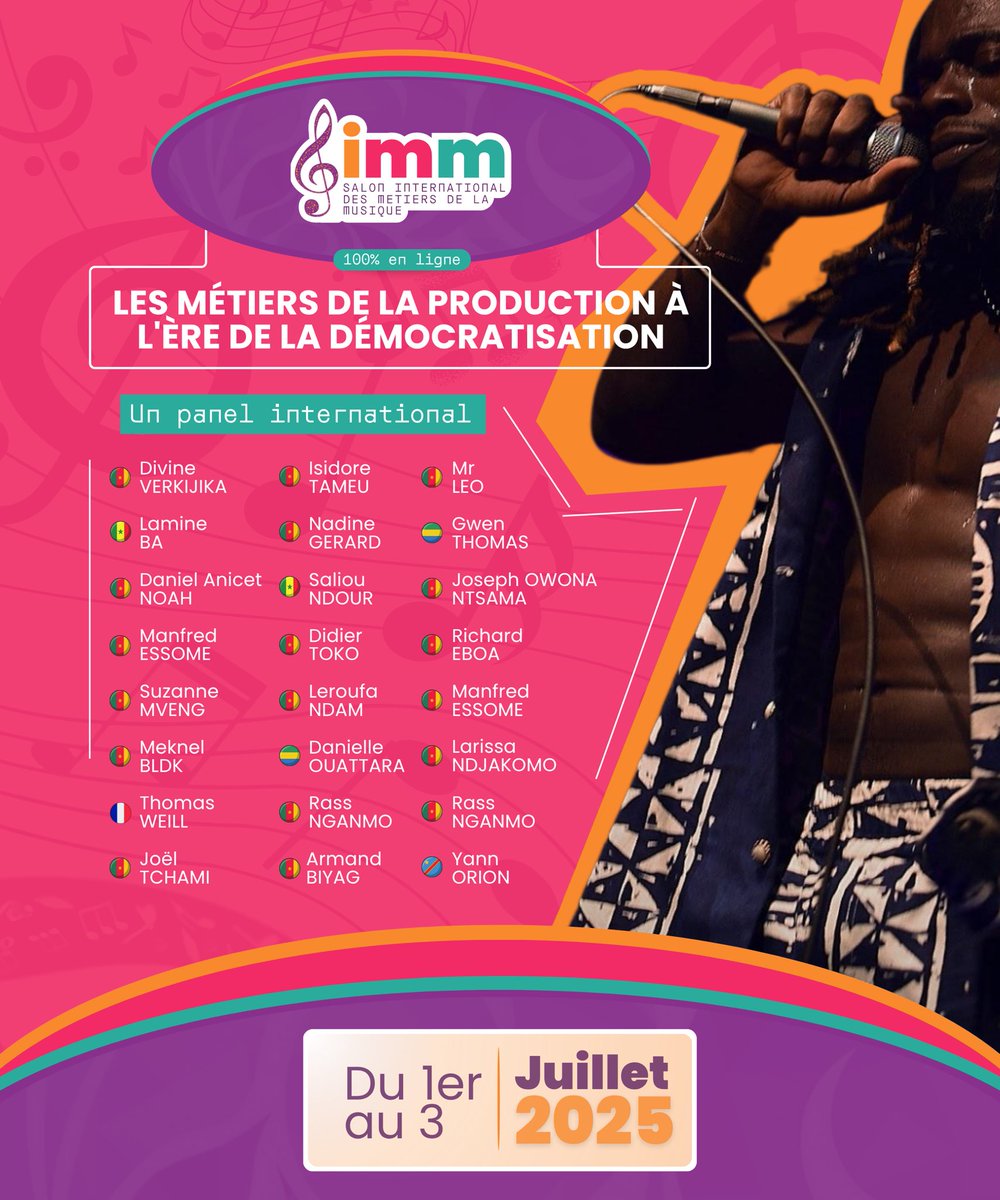 Salon_Simm's tweet image. 🎙️ Les panélistes du #SIMM2025 sont là.
Du Cameroun, du Sénégal, du Gabon et d’ailleurs, ils viennent partager expertise & visions pour une industrie musicale plus forte.
📅 1er–3 juillet | 💻 En ligne
#IndustrieMusicale #Structuration #MusicIndustry