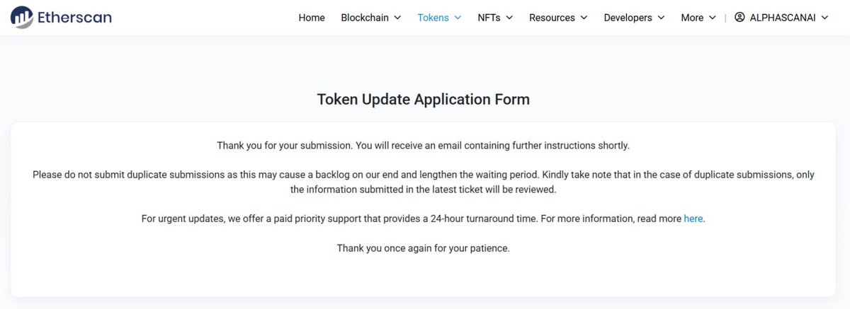 🚨 Token Update Request Submitted!

We just dropped our update request on Etherscan 👀

🔗 [ID #695777]  stay tuned while the magic gets verified.

$ALPHA leveling up. Let’s gooo! 🚀

#AlphaScan #CryptoUpdate #Web3Hunters