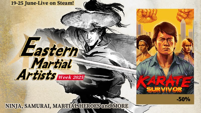 Karate Survivor is joining the ⚔️ 2025 Eastern Martial Artists Week ⚔️ on Steam from June 19–26!

It’s a celebration of fists, fury &amp; martial arts mayhem, and we're in with a knockout 50% off!
s.team/a/3027930

Big thanks to <a href="/SpiralUpGames/">Spiral Up Games</a> for hosting 🤗