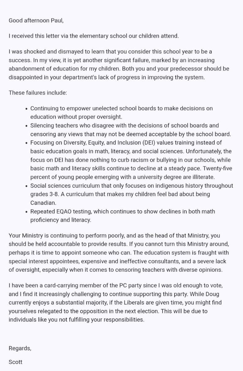 Today I received a letter from our Minister of Education telling us it was a great year. I responded as follows: