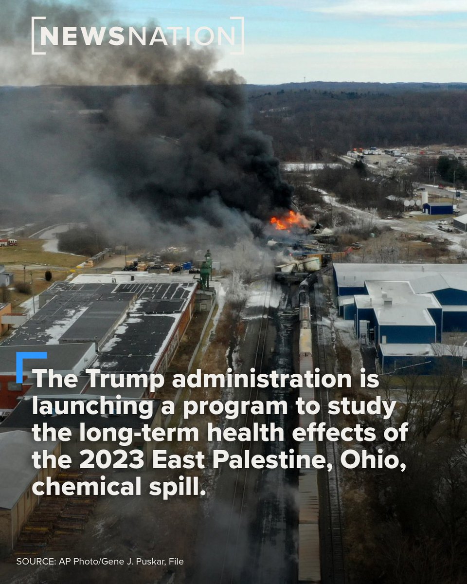 The Trump administration is set to launch a program to study the long-term health effects of the 2023 East Palestine, Ohio, chemical spill, Vice President JD Vance said Thursday. “We will never forget you,” Vance said.

More: newsnationnow.com/us-news/midwes…