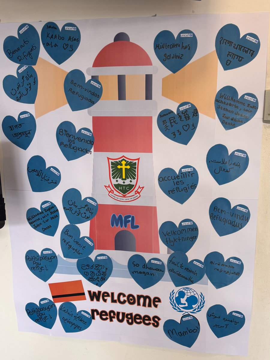 🌍 As part of #WorldRefugeeWeek, our incredible students, with the help of our fab MFL department, created a beautiful poster now on display in Reception, welcoming refugees in multiple languages and celebrating inclusion! 💬🕊️ #RefugeeWeek #WelcomeAll