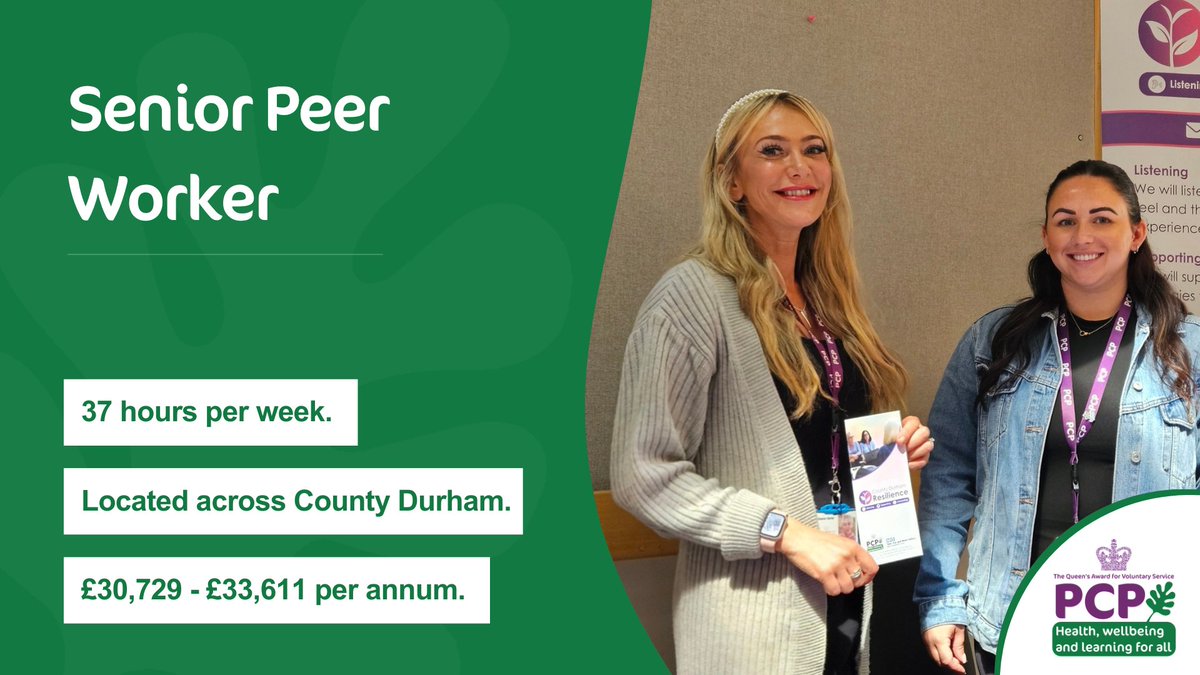 The deadline for our Senior Peer Worker is Monday 23 June - get your applications in before it's too late. 💜

As a Senior Peer Worker, you will support us in our part of the Community Mental Health Transformation.

Find out more, and apply here: pcp.uk.net/senior-peer-wo…