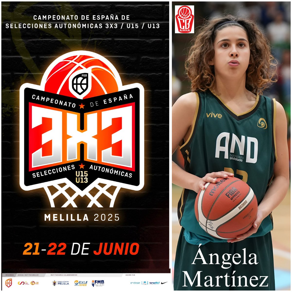 CB Almería (@cbalmeria) on Twitter photo Y de nuevo tenemos a Ángela representando a Andalucía en un Campeonato de España 🇪🇸
Este finde se disputa en Melilla el 3x3 U13 Fem ⛹️♀️🏀⛹🏿♀️
Es un orgullo que pertenezcas a nuestro Club. Sigue trabajando, sigue soñando ……. 💪
#CBAclubdecantera
<a href="/AlmeriaFAB/">FAB Almería</a> Y de nuevo tenemos a Ángela representando a Andalucía en un Campeonato de España 🇪🇸
Este finde se disputa en Melilla el 3x3 U13 Fem ⛹️♀️🏀⛹🏿♀️
Es un orgullo que pertenezcas a nuestro Club. Sigue trabajando, sigue soñando ……. 💪
#CBAclubdecantera
<a href="/AlmeriaFAB/">FAB Almería</a>