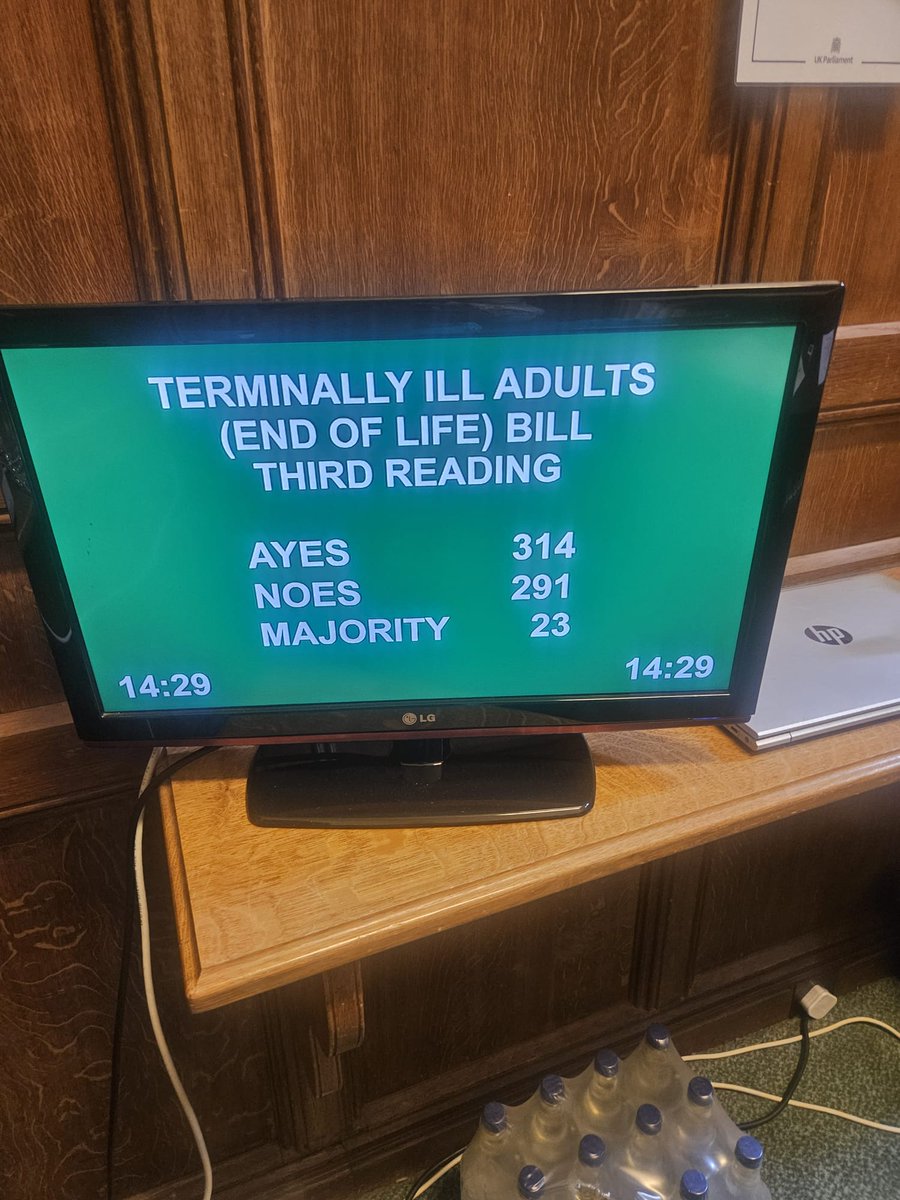 State assisted suicide passed with a majority of just 23 votes. 

I voted against. I dont feel that this bill is fit for purpose. A very somber mood for many.