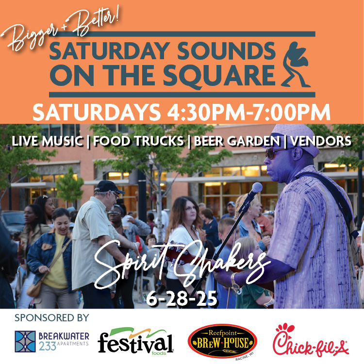 Next Saturday (June 28) we are kicking off Saturday Sounds on the Square! Bigger and better than ever before! We have Spirit Shakers (Mike DeRose &amp; Warren Wiedgratz) Jazz from Milwaukee!
Food trucks galore, including Chick-fil-A, The Corn Man,, Deliciosos LLC, Grandberry BBQ &amp;