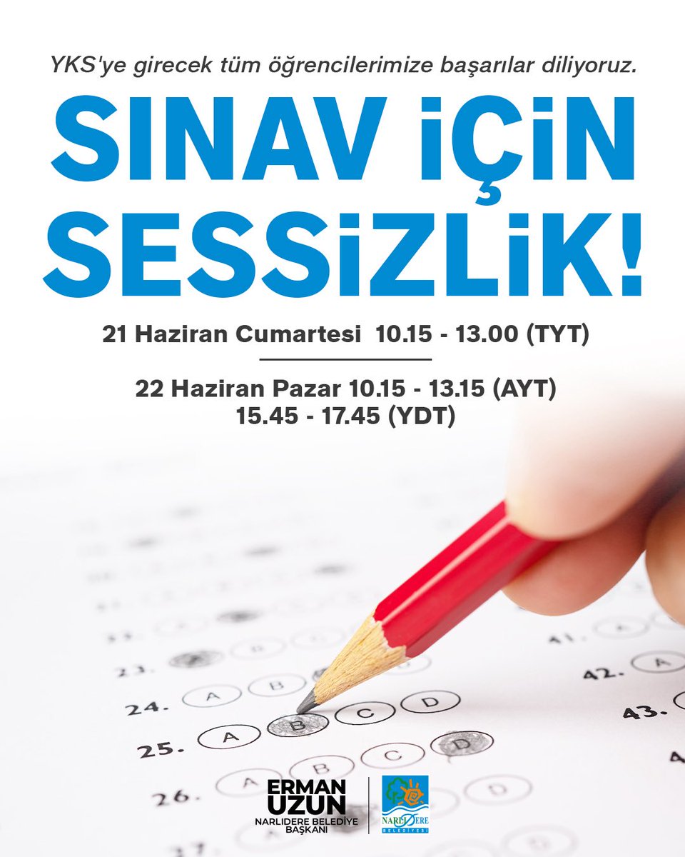 Yarın ve Pazar günü Yükseköğretim Kurumları Sınavı’na (YKS) girecek tüm kardeşlerime başarılar diliyor; emeklerinizin karşılığını almanızı yürekten temenni ediyorum.

Sınav süresince gençlerimize sakin, huzurlu ve sağlıklı bir sınav ortamı sağlayalım.
Aynı şekilde, sınav öncesi