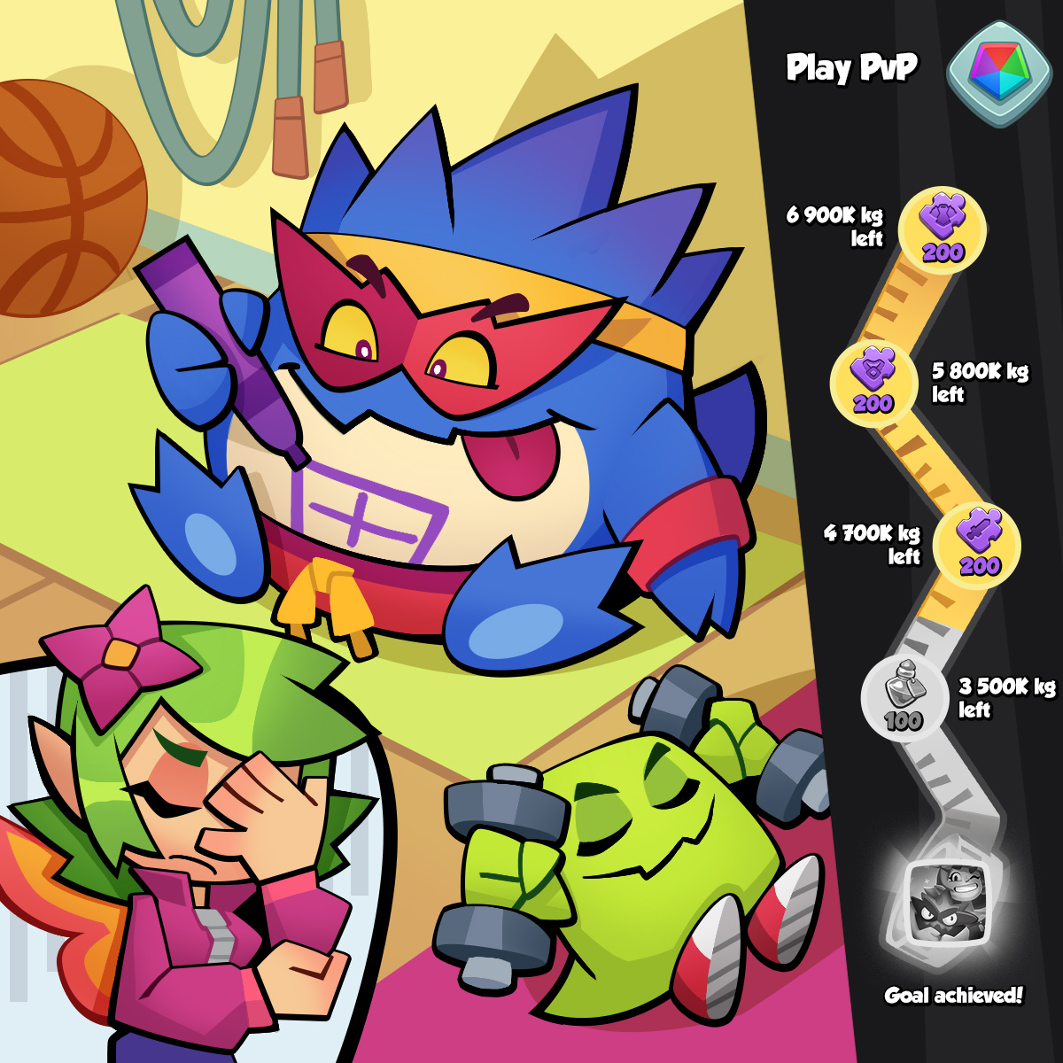 💪 Ready to continue? The dragon surely is! Although maybe he's getting just a tiny bit ahead of himself. Come on, little dragon, you can do better!

✨ You've demonstrated enough victories to the dragon to inspire him to lose 4 132 785 kilograms! Your amazing feats of strength