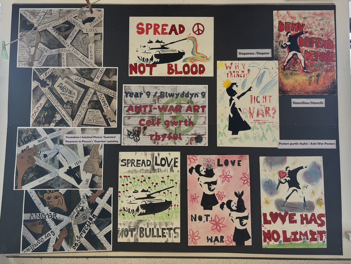 We are very proud of our Y9 classes creating such thought-provoking anti-war posters inspired by Picasso’s ‘Guernica’ and Banksy street Art. <a href="/officialCHS/">CHS</a>