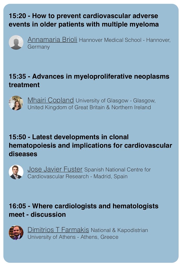 Raul Cordoba, MD, PhD (@drraulcordoba) on Twitter photo Where cardiologists and hematologists meet
Joint session of <a href="/escardio/">European Society of Cardiology</a> with the <a href="/EHA_Hematology/">European Hematology Association</a>
• Time: 20 Jun, 15:20 - 16:10
• Location: Room 2
#ESCardioOnco2025
#cardiology #hematology Where cardiologists and hematologists meet
Joint session of <a href="/escardio/">European Society of Cardiology</a> with the <a href="/EHA_Hematology/">European Hematology Association</a>
• Time: 20 Jun, 15:20 - 16:10
• Location: Room 2
#ESCardioOnco2025
#cardiology #hematology