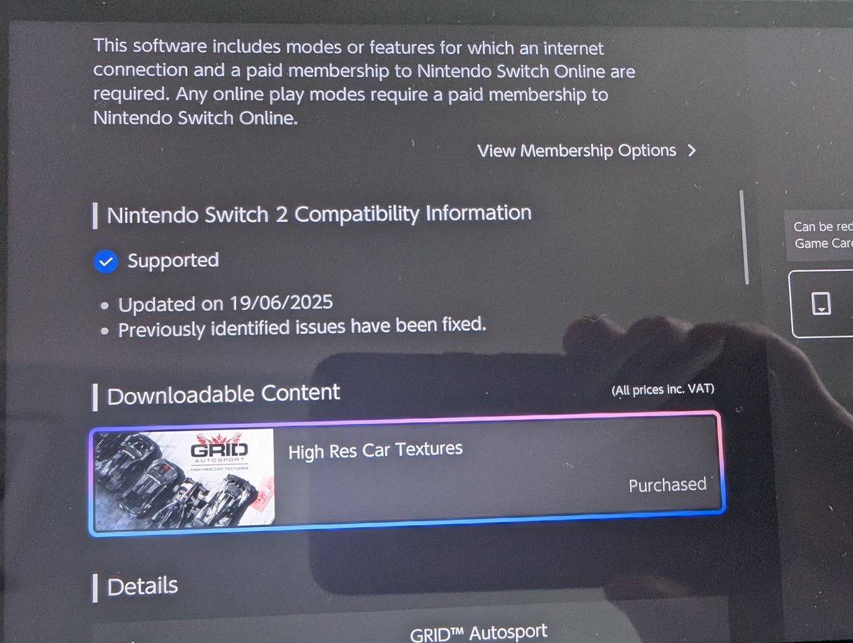 TheOneSpyker's tweet photo. #NintendoSwitch2 system update and #GridAutosport is now fully working and supported! https://t.co/WQu4LblfNp