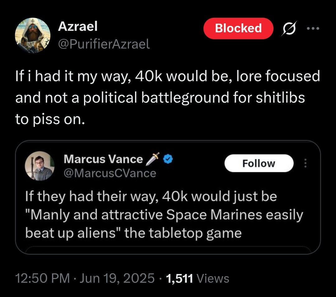 Take a guess what politics they're fine with in 40k.

Wild guess. Just throw stuff out there. You'll never get it right.