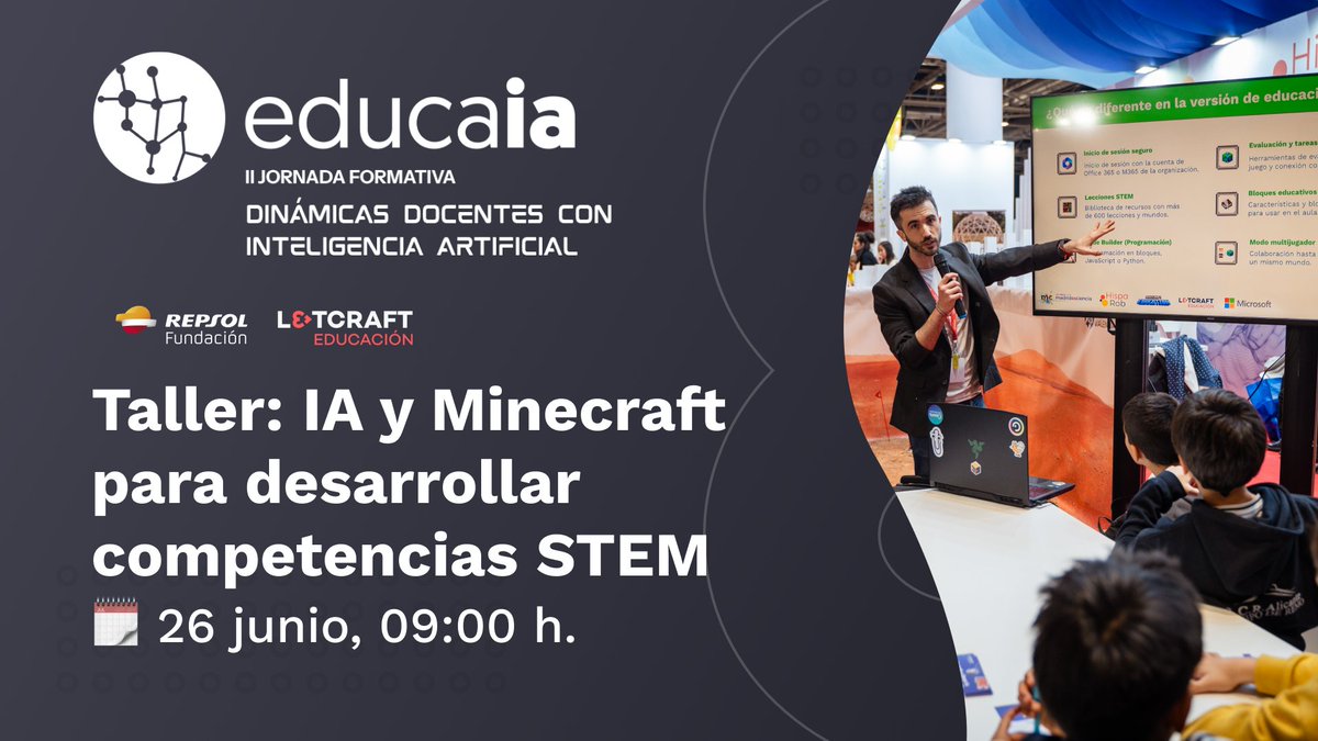 Letcraft Educación (@l3tcraft_edu) on Twitter photo 🚀 ¡Nos vemos en #EducaIA25! El jueves estaremos en las oficinas de Microsoft con <a href="/FundacionRepsol/">Fundación Repsol</a> impartiendo un taller de IA + Minecraft para trabajar competencias #STEM de forma creativa y divertida.
🎮 Inscripción gratuita: educationai.es/aula-del-futur… 🚀 ¡Nos vemos en #EducaIA25! El jueves estaremos en las oficinas de Microsoft con <a href="/FundacionRepsol/">Fundación Repsol</a> impartiendo un taller de IA + Minecraft para trabajar competencias #STEM de forma creativa y divertida.
🎮 Inscripción gratuita: educationai.es/aula-del-futur…