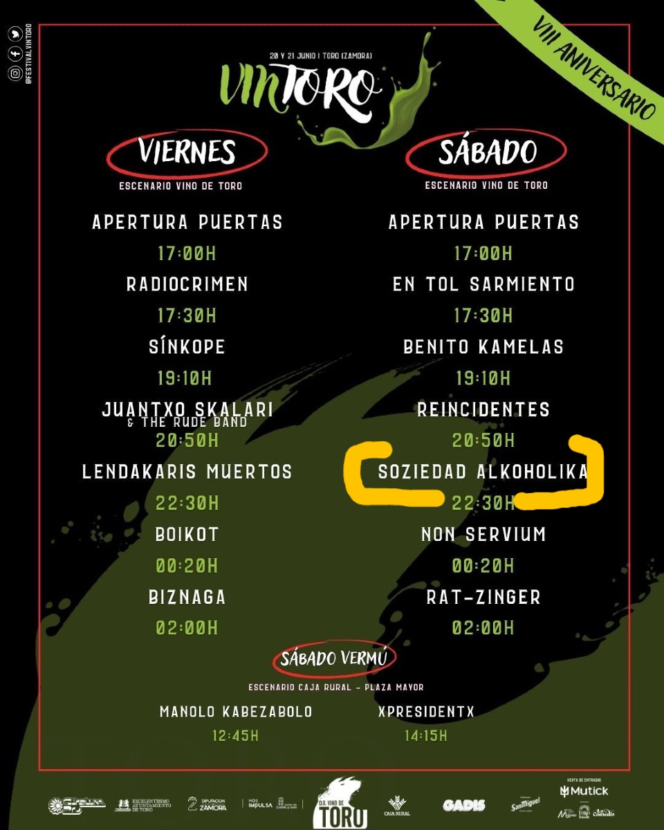 Hontza Produkzioak (@hontzap) on Twitter photo Mañana, sábado 21, el ´ConfrontacionTour´de <a href="/SoziAlkoholika/">SOZIEDAD ALKOHOLIKA</a> descargará su potente repertorio en el <a href="/FestivalVintoro/">Festival Vintoro</a> . A disfrutar!!
+Info&(Últimas) Entradas: mutick.com/e/entradas-fes…
#SoziedadAlkoholika #SA #confrontacion #confrontaciontour #concierto #festivalvintoro #vintoro Mañana, sábado 21, el ´ConfrontacionTour´de <a href="/SoziAlkoholika/">SOZIEDAD ALKOHOLIKA</a> descargará su potente repertorio en el <a href="/FestivalVintoro/">Festival Vintoro</a> . A disfrutar!!
+Info&(Últimas) Entradas: mutick.com/e/entradas-fes…
#SoziedadAlkoholika #SA #confrontacion #confrontaciontour #concierto #festivalvintoro #vintoro