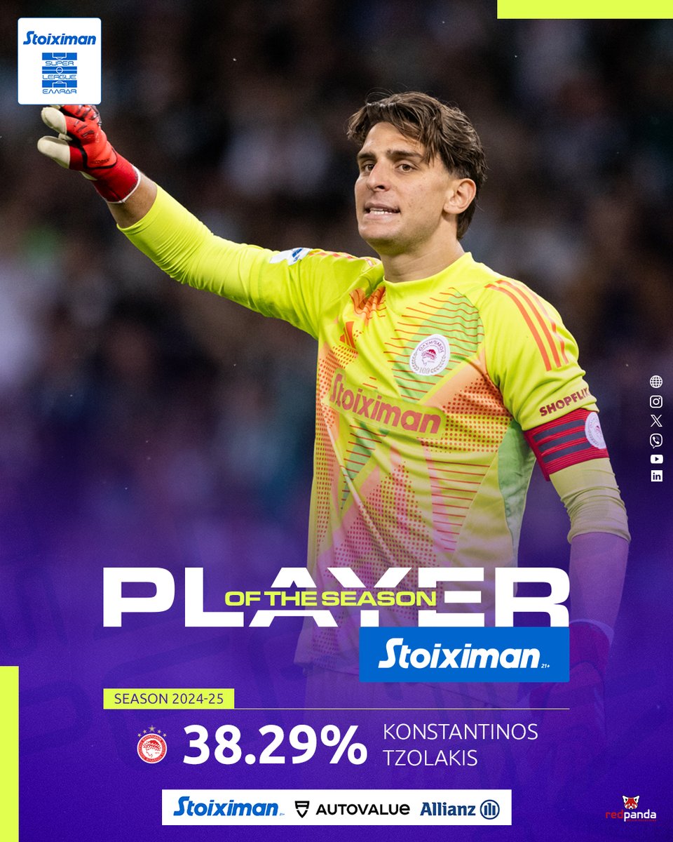🏆 Stoiximan Player of the Season 2024-25 ο Κωνσταντίνος Τζολάκης 🔴⚪️

➡️ shorturl.at/o7Tvp

#slgr #StoiximanSuperLeague #PlayerOfTheSeason #POTS #Tzolakis #Olympiacos #Stoiximan