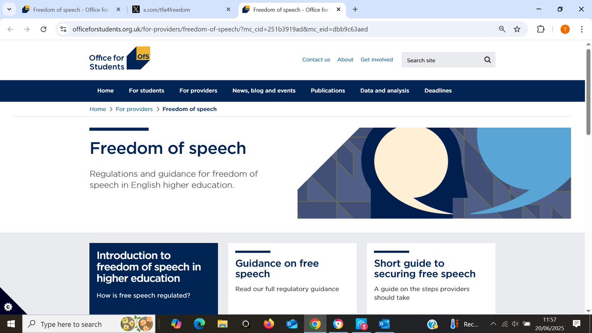 tfa4freedom's tweet image. Welcome legally-binding advice now out on how Universities must facilitate Free Speech. Remember, Labour's Bridget Phillipson had to be threatened with Judicial Review to get this far.
Link: officeforstudents.org.uk/for-providers/…