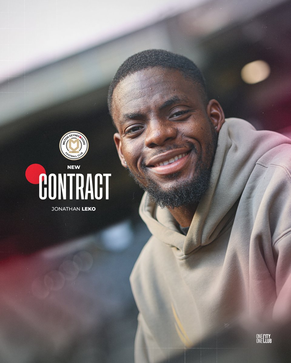 MKDonsFC's tweet photo. #MKDons are pleased to share that winger Jonathan Leko has signed a new deal to stay at Stadium MK.

Congrats, Leks!

📝 https://t.co/IvTOwu7Htz 

#COYD #DonDeal https://t.co/RvnDEGugGt