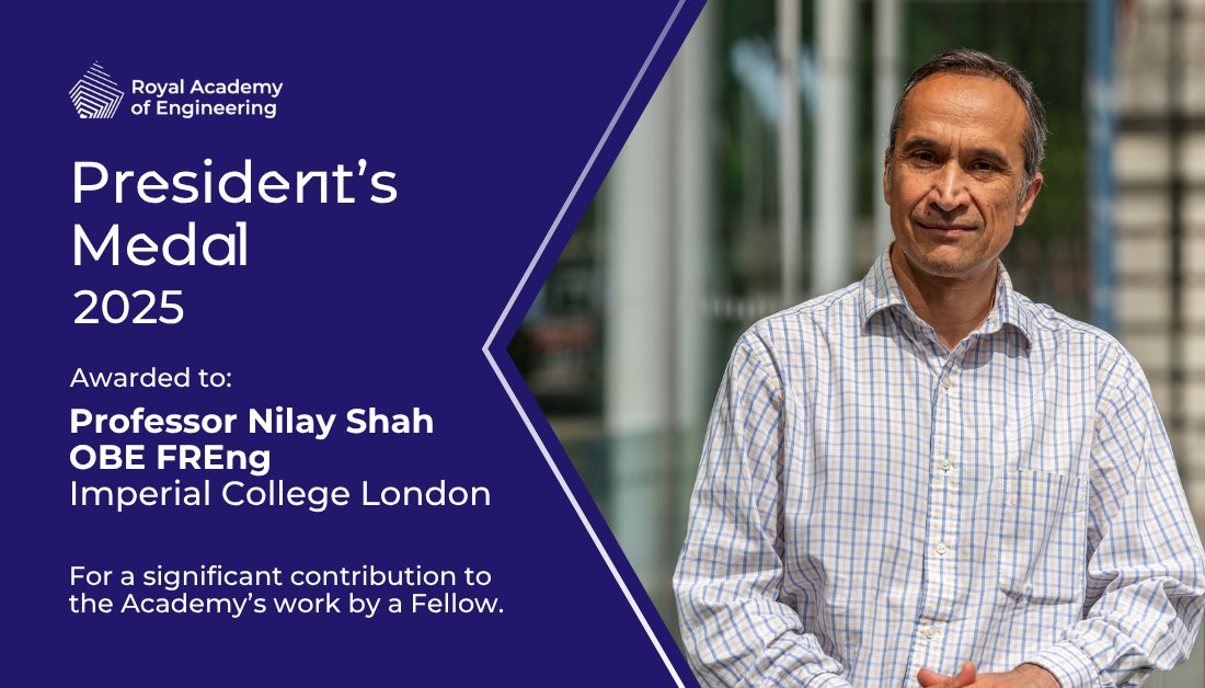 Royal Academy of Engineering (@raengnews) on Twitter photo 🏅 Our 2025 President’s Medal has been awarded to chemical processing and sustainability expert at <a href="/ImperialChemEng/">Imperial ChemEng</a> Professor Nilay Shah OBE FREng, recognising his huge contribution to the Academy’s work.
See why Nilay was selected for the award 👉 raeng.org.uk/news/president… 🏅 Our 2025 President’s Medal has been awarded to chemical processing and sustainability expert at <a href="/ImperialChemEng/">Imperial ChemEng</a> Professor Nilay Shah OBE FREng, recognising his huge contribution to the Academy’s work.
See why Nilay was selected for the award 👉 raeng.org.uk/news/president…