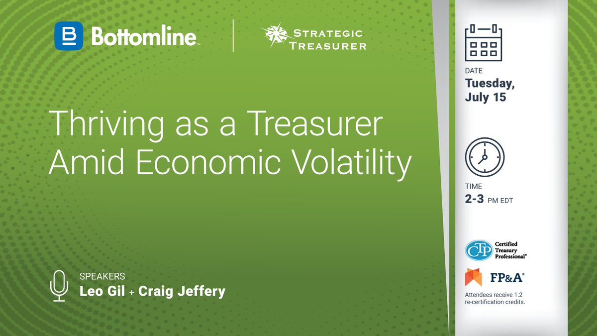 🌍 Volatility is the new normal. Treasury teams can’t afford to stand still.

💡 Join Bottomline &amp; Strategic Treasurer for a webinar on leading through uncertainty with actionable strategies.

🔗 Register: strategictreasurer.com/webinar-thrivi…