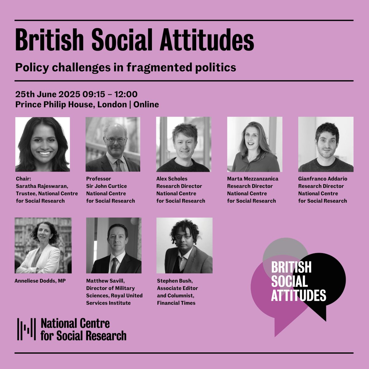 NatCen's tweet image. What do Britons really think in 2025?
Join us for the launch of British Social Attitudes on 25 June.
Democracy, trust, spending, social media
🔗 Free sign-up: natcen.ac.uk/events/british…
#BSA2025 #UKPolitics