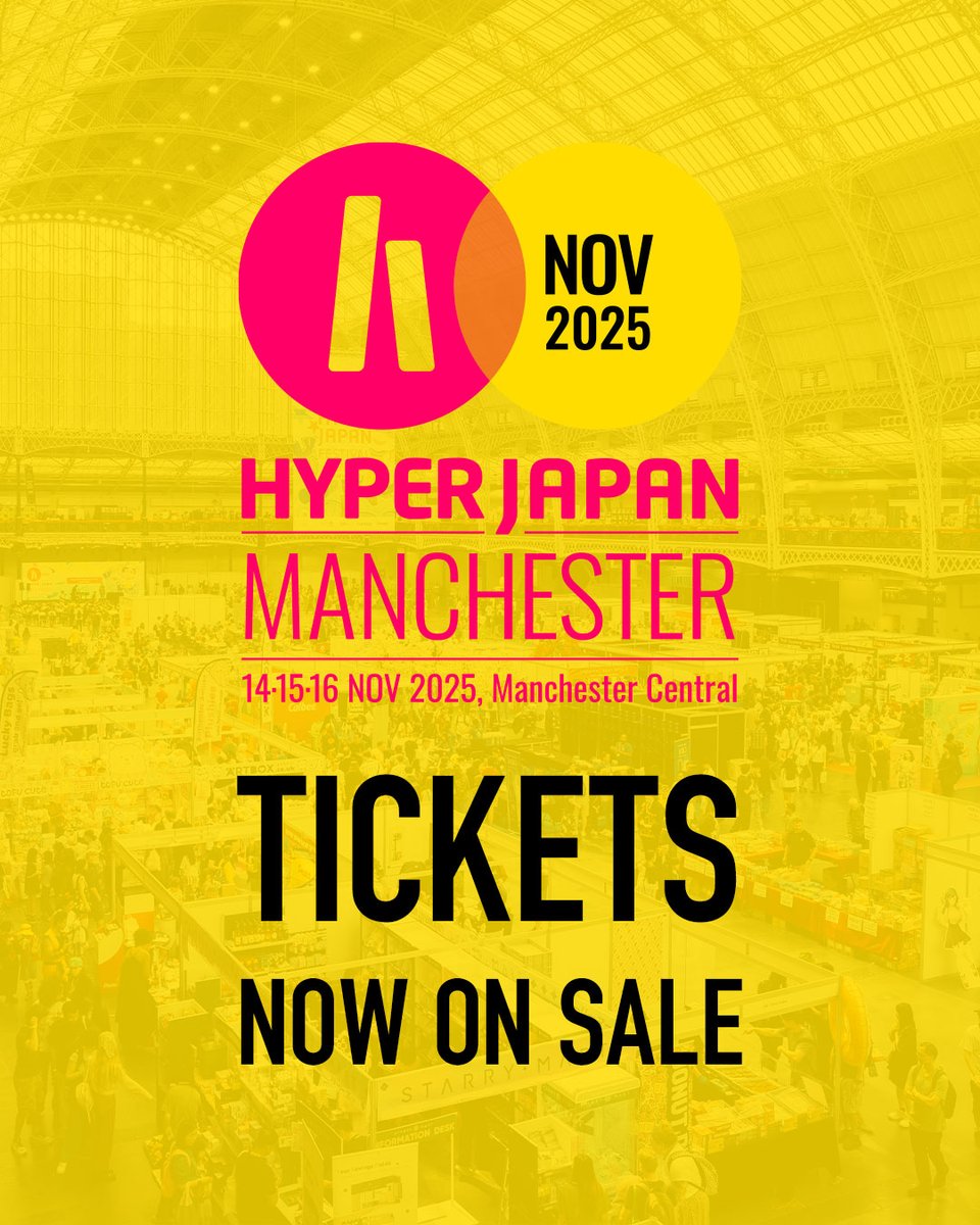Tickets for HYPER JAPAN Manchester are officially on sale🤩 We’re bringing the HYPER JAPAN experience to the North this November, and we can’t wait to see you there!
🎟️ Get your ticket: hyperjapan.co.uk/manchester/
📍 Manchester Central Convention Complex
🗓️ 14–16 November 2025