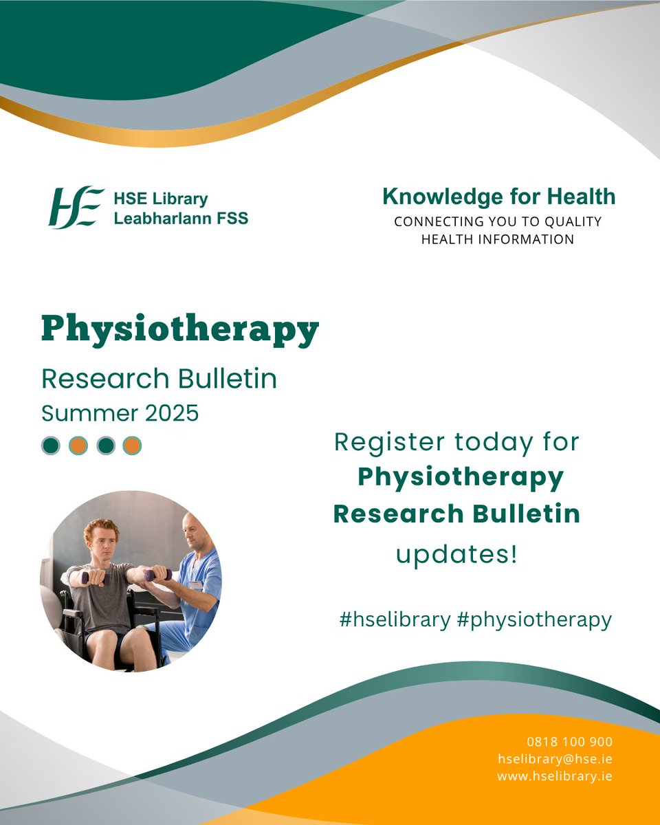 hselibrary.ie (@hselibrary) on Twitter photo Just out: Physiotherapy Research Bulletin – Summer 2025! From stroke rehab & chronic pain to AI, telerehab & MSK triage in Ireland—get the latest evidence in one place. Curated for busy physios.
👉 bit.ly/4kSe3VH
#HSELibrary #Physiotherapy
<a href="/WeHSCPs/">National HSCP Office, HSE</a> <a href="/HsehealthW/">HSE Health & Wellbeing</a> Just out: Physiotherapy Research Bulletin – Summer 2025! From stroke rehab & chronic pain to AI, telerehab & MSK triage in Ireland—get the latest evidence in one place. Curated for busy physios.
👉 bit.ly/4kSe3VH
#HSELibrary #Physiotherapy
<a href="/WeHSCPs/">National HSCP Office, HSE</a> <a href="/HsehealthW/">HSE Health & Wellbeing</a>