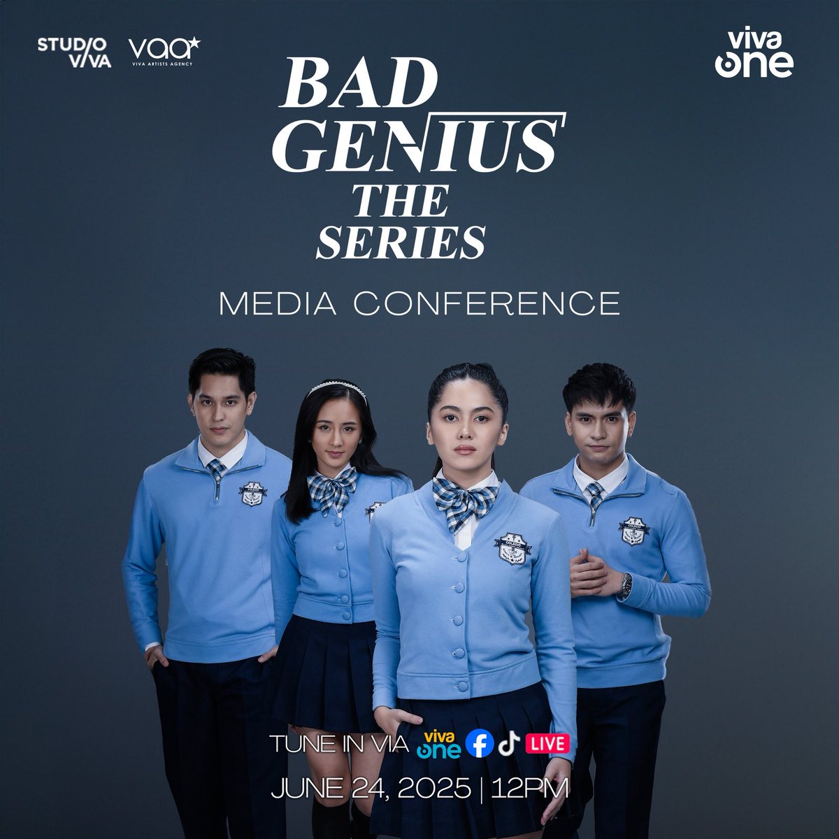 VivaOnePH's tweet photo. ANNOUNCEMENT: EXAM STARTS SOON 

Handa na ba kayo sa pinakamaangas na series this 2025? 🎬📚

Get ready for Bad Genius: The Series Media Conference happening this June 24, 2025 via Facebook and TikTok Live. https://t.co/e8EtUhFnl3