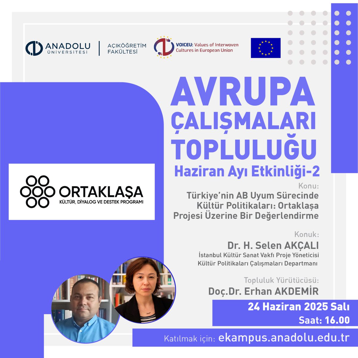 Avrupa Çalışmaları Topluluğu'nun Haziran ayı 2. etkinliğini 24 Haziran Salı saat 16.00'da ekampus.anadolu.edu.tr üzerinden izleyebilirsiniz.
 
 #AnadoluÜniversitesi #Aös #AçıköğretimSistemi #ÖğrenciToplulukları