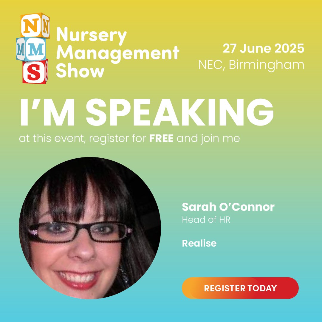 Just 1 week to go! 🎉
Join our HR Manager Sarah O'Connor at the Nursery Managers Show in Birmingham for her session on Confident Leadership.

🕒 1:45pm | 📍 Innovation Theatre
🎟️ Get your free ticket here: go.realise.training/466JgzN
#NurseryManagersShow #Leadership #EarlyYears