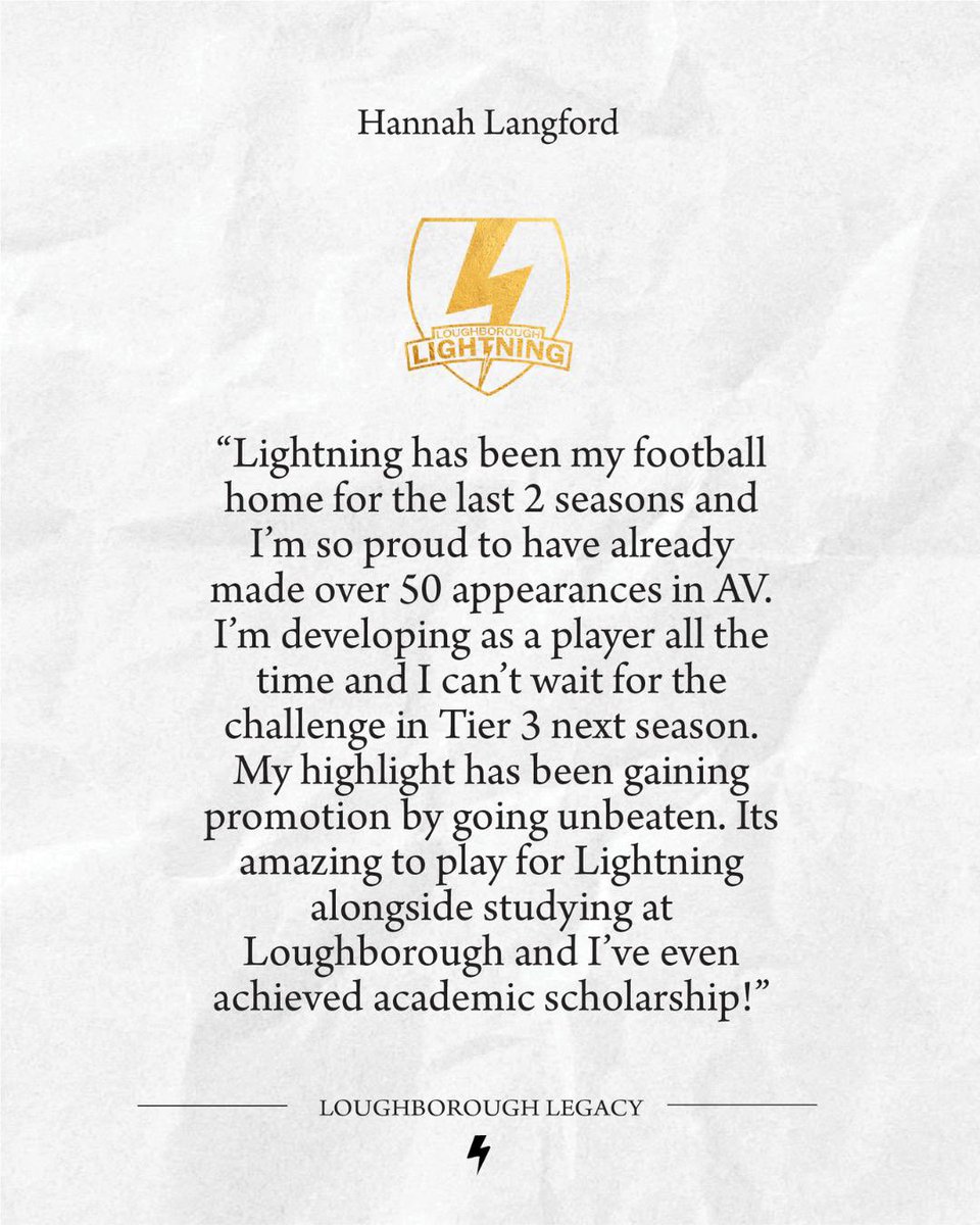 (C) Loughborough Lightning Football (@lightningfootbl) on Twitter photo πππππππππ ππππππ #ππ
Hannah Langford came on board last season, winning Player of the Year alongside finsihing top of her course in her debut season at Loughborough. We canβt wait to see what Hannah is going to go onto achieve! π
#LightningLegacy πππππππππ ππππππ #ππ
Hannah Langford came on board last season, winning Player of the Year alongside finsihing top of her course in her debut season at Loughborough. We canβt wait to see what Hannah is going to go onto achieve! π
#LightningLegacy