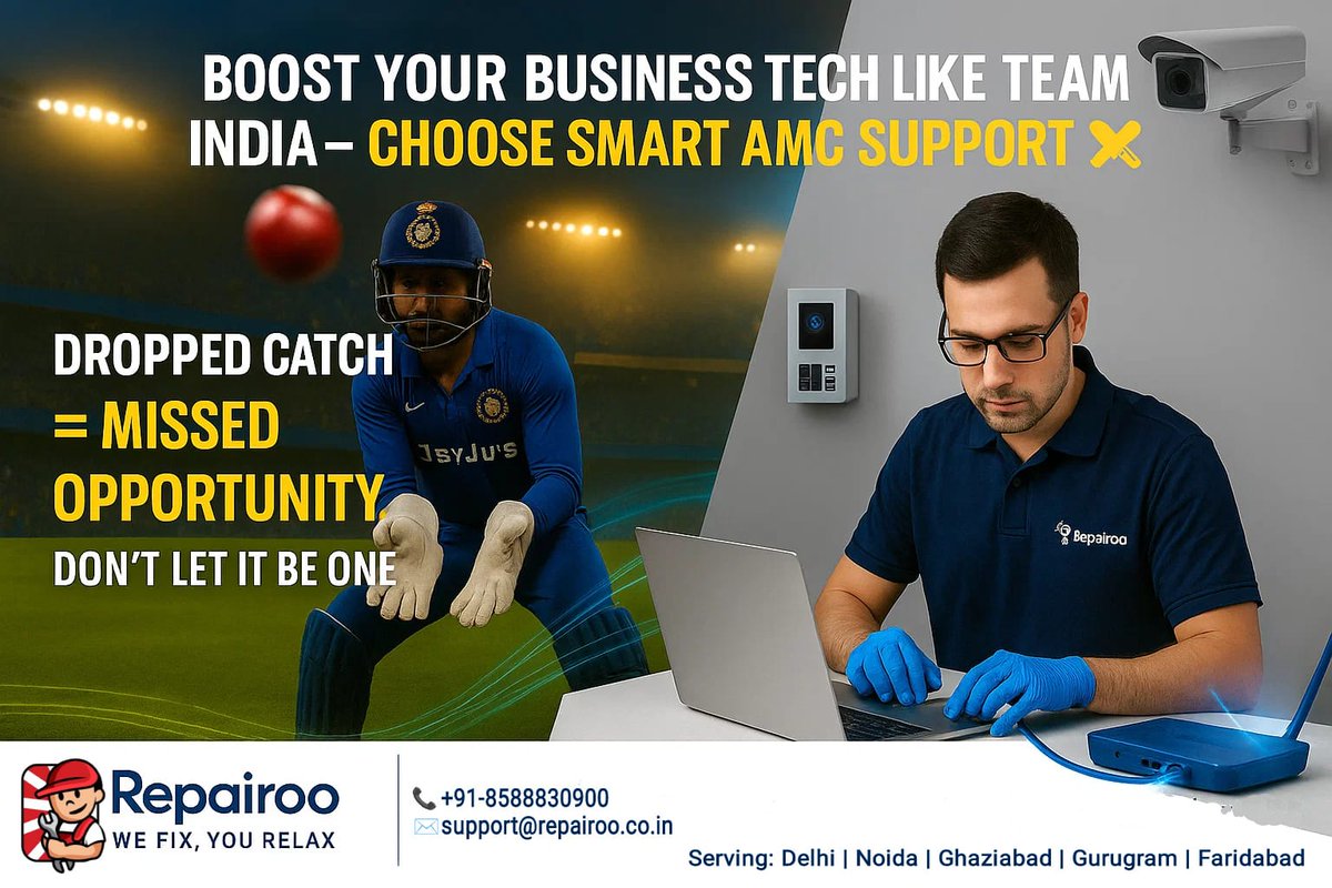 repairoooo's tweet photo. Is your office tech slowing you down while Delhi cheers for India vs England? Don't let system errors ruin your game plan! Repairoo offers Computer AMC, Doorstep Repairs, LAN wiring, CCTV &amp; Biometric setup across Delhi NCR. https://t.co/uzK6phe2s0 via @pinterest  #INDvsENGTest https://t.co/jDC25a7mvB