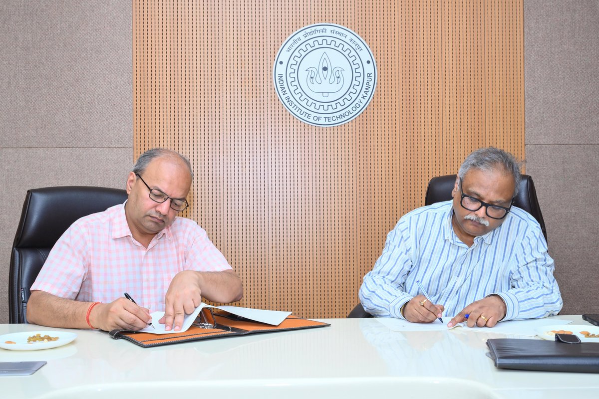 IITKanpur's tweet photo. #IITKanpur and #IIITUna have joined hands to drive academic and research excellence. The institutions signed a Memorandum of Understanding (MoU) to collaborate in areas including joint research, start-up ecosystem development, infrastructure sharing, and advanced skill development. The MoU was signed by Prof. Manindra Agrawal (Director, IIT Kanpur) and Prof. Manish Gaur (Director, IIIT Una), in the presence of Prof. Kumar Vaibhav Srivastava, Acting Dean (R&D), IIT Kanpur.

This partnership aims to foster innovation in emerging technologies through joint projects, faculty and student exchange, entrepreneurship support, and co-development of R&D infrastructure. It represents a strong commitment to contributing meaningfully to India’s growing innovation and research landscape.

Together, IIT Kanpur and IIIT Una envision a future where academic excellence, cutting-edge research, and real-world impact go hand in hand. 

#ResearchCollaboration #IITKanpur #IIITUna #Innovation #StartupIndia #AcademicExcellence #HigherEducation #MoU