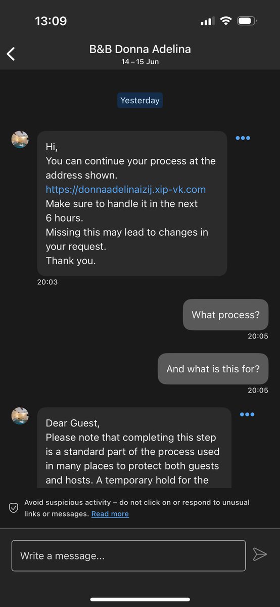 gunjunpun's tweet photo. @bookingcom is there a way to report a message. These messages look suspicious, I’m not aware of these kind of processes, is it right? https://t.co/IqIhhmjNDW