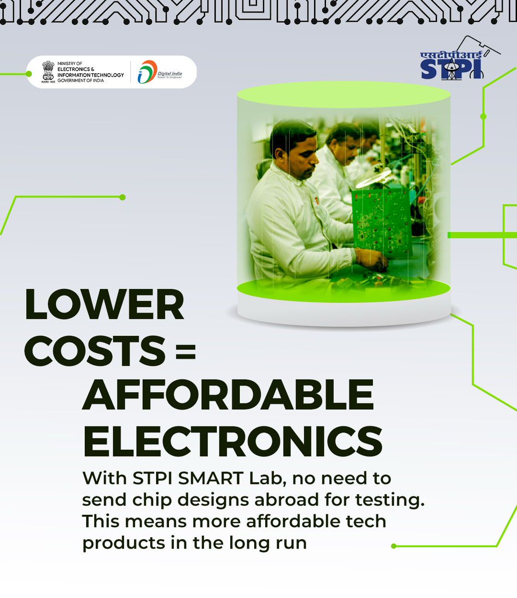 _DigitalIndia's tweet image. Say goodbye to high testing costs! 💰

No foreign labs needed - STPI SMART Lab brings testing home, helping make gadgets and electronics more pocket-friendly. 📱💻

🔗 stpi.in/en/lab/smart-l…

#AffordableTech #DigitalIndia #SMARTLab @stpiindia