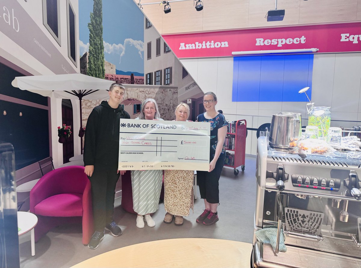 📣 Our Co-Lab Coffee Shop, so well supported by our community has this year raised over £5000 which will be donated directly to West Calder Cares to support pupil participation next session. Huge thank you to Mrs Coen, Mrs Don and the whole team for their support 👏 ❤️
