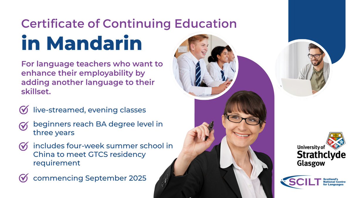 SCILT (@scottishcilt) on Twitter photo GTCS qualified language teachers in Scotland can now add #Mandarin to the suite of languages they teach! Apply now for the 3-year online Certificate of Continuing Education (CCEd) in Mandarin from <a href="/StrathHaSS/">Strathclyde Humanities & Social Sciences</a>, starting, Sept 2025: loom.ly/bJwxa0M GTCS qualified language teachers in Scotland can now add #Mandarin to the suite of languages they teach! Apply now for the 3-year online Certificate of Continuing Education (CCEd) in Mandarin from <a href="/StrathHaSS/">Strathclyde Humanities & Social Sciences</a>, starting, Sept 2025: loom.ly/bJwxa0M