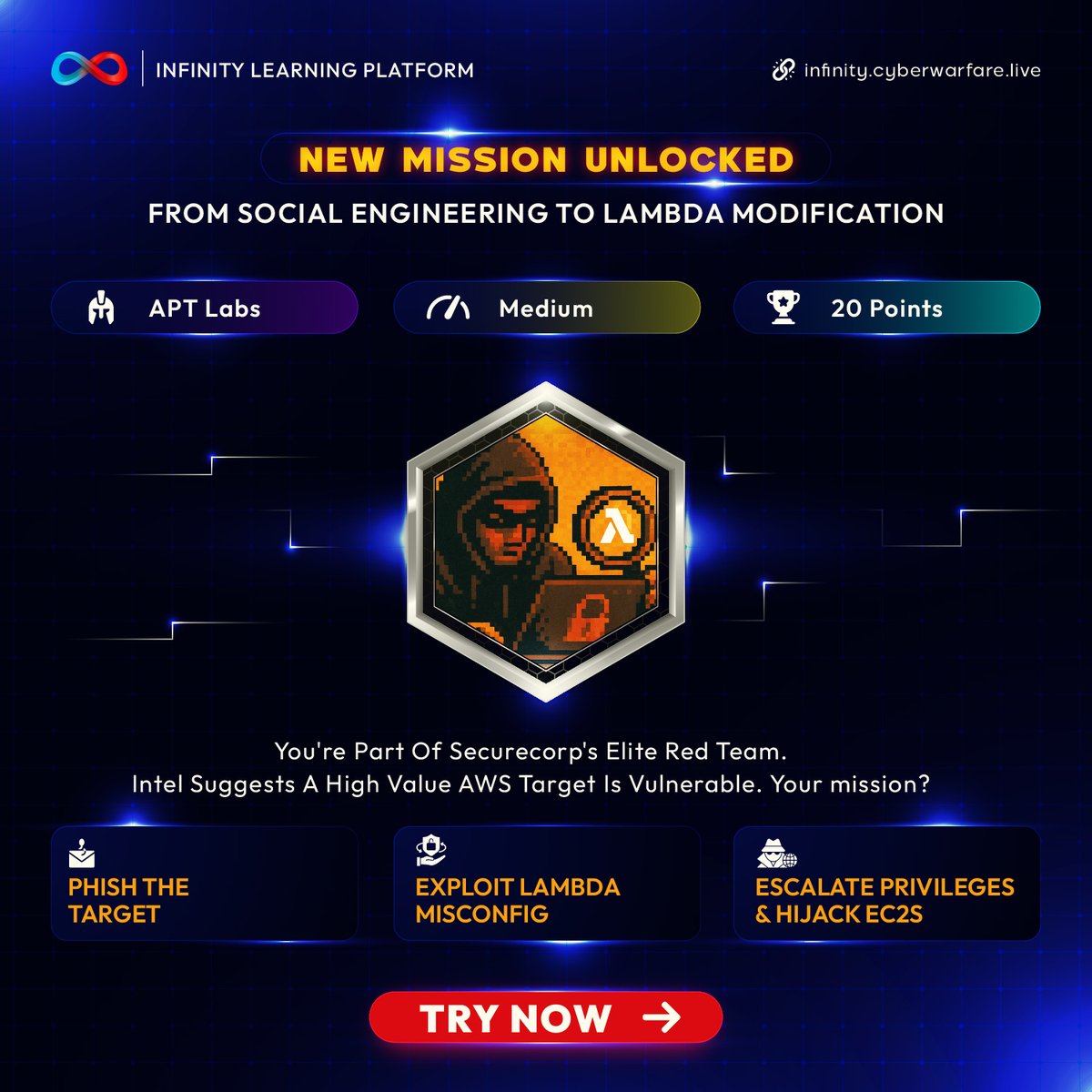 cyberwarfarelab's tweet image. 🚨 New Challenge Just Dropped! 🔥 Prove your skills in real-world AWS attack simulations.
👉 Try it now: infinity.cyberwarfare.live
#CyberLabs #InfinityLearning #APTScenarios #LambdaExploitation #RealWorldCybersecurity #InfinityChallenge #Cloudhcking #RedTeamLab #CWL