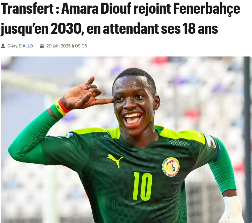 🚨 Fenerbahçe, 2008 doğumlu sol kanat oyuncusu Amara Diouf ile 5 yıllık sözleşme imzaladı!

17 yaşındaki Senegalli futbolcu, Haziran 2026'da reşit olduğunda Fenerbahçe forması giymeye başlayacak!

📰 Diéry Diallo (Senego)