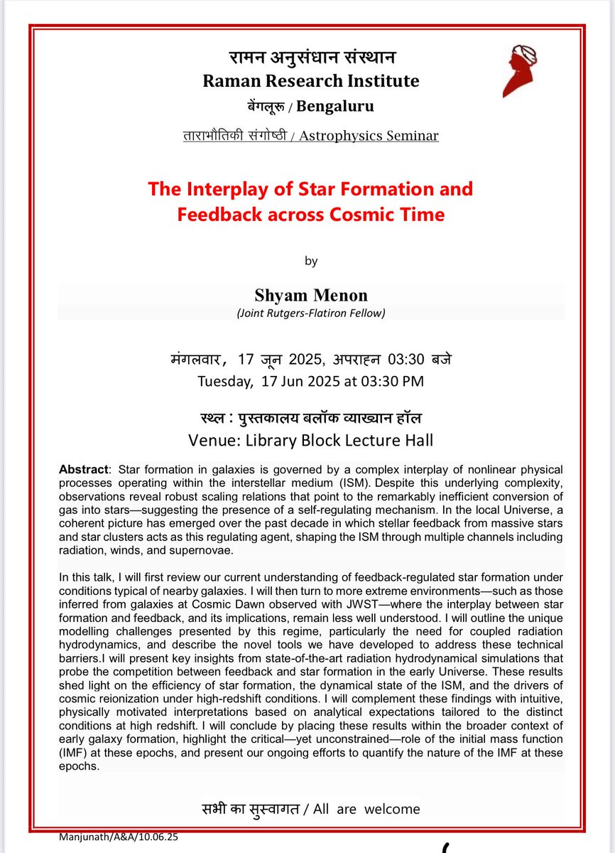 Shyam Harimohan Menon (@shyam_astro) on Twitter photo Was a pleasure to visit and share some of my research at <a href="/RRI_Bangalore/">Raman Research Institute</a> earlier this week. It was my first visit to the institute and I thoroughly enjoyed meeting fellow astronomers, subsequent discussions and walks through the aesthetic campus. Was a pleasure to visit and share some of my research at <a href="/RRI_Bangalore/">Raman Research Institute</a> earlier this week. It was my first visit to the institute and I thoroughly enjoyed meeting fellow astronomers, subsequent discussions and walks through the aesthetic campus.