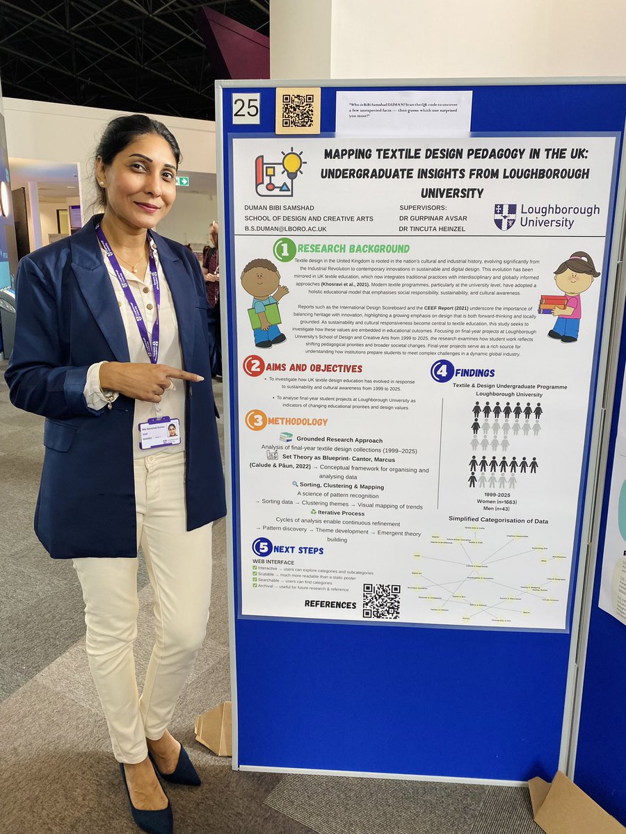 B_S_Duman's tweet photo. Presenting my poster ‘Mapping Textile Design Pedagogy in the UK: Undergraduate insights from Loughborough University’. The poster with the most LIKES WINS! So please get liking and share! @LboroDocCollege @lborouniversity https://t.co/vH0VTp6qHv