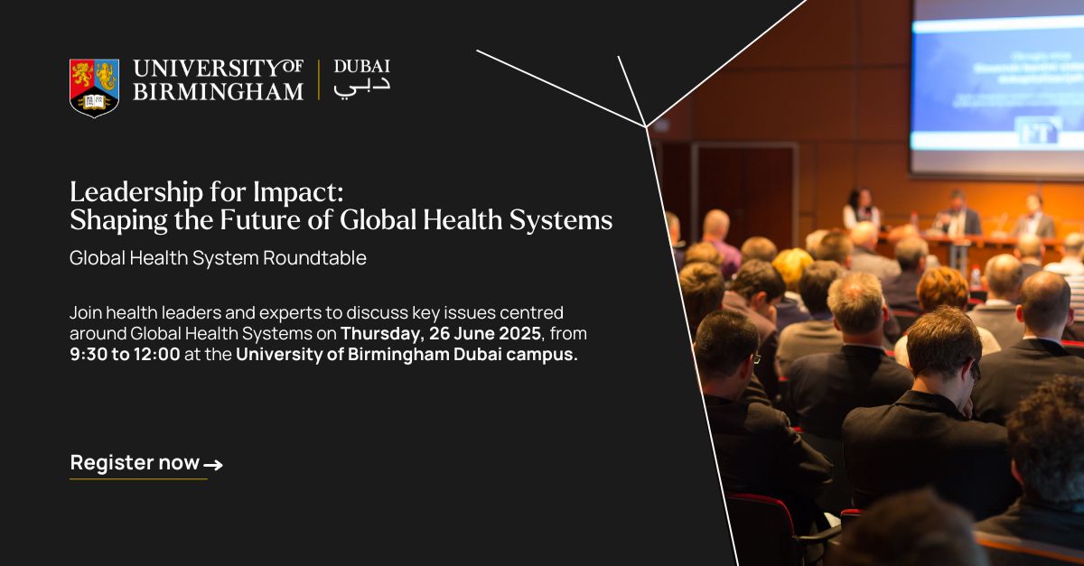 H_S_Global's tweet image. 📢Event Highlight 📢
Join global health leaders at the University of Birmingham Dubai for the Global Health System Roundtable on Thursday, 26 June, 9:30am–12:00pm.
Register now - birmingham.ac.uk/dubai/events/2…
#Healthsystems #Globalhealth #Leadership #Healthworkforce