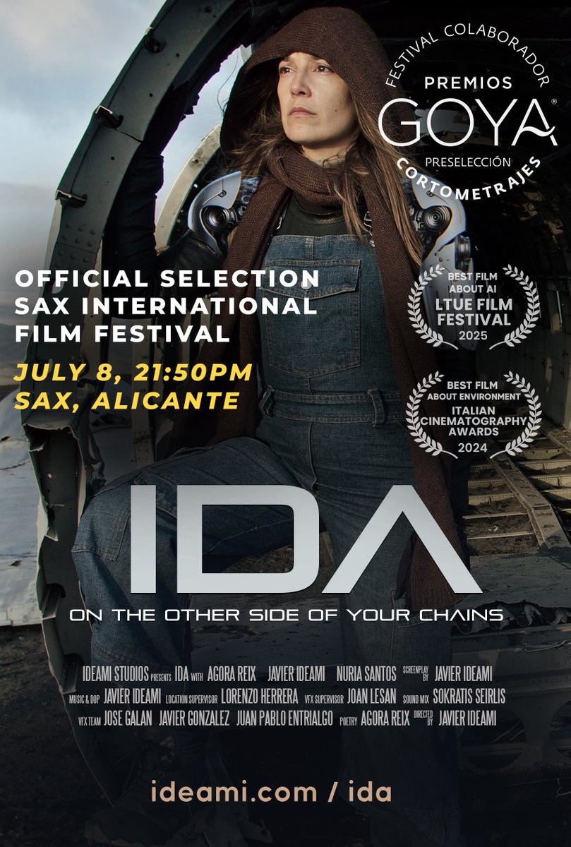 Our movie Ida, shot in Iceland, is official selection at the Sax International Film Festival which is part of the Goya Awards Circuit. Ida deals with the topic of alignment between humans and AI <a href="/festival_sax/">Festival Internacional de Cine de Sax</a> <a href="/iia_es/">Instituto de Inteligencia Artificial</a> <a href="/JoanLesan/">Joan Lesan</a>