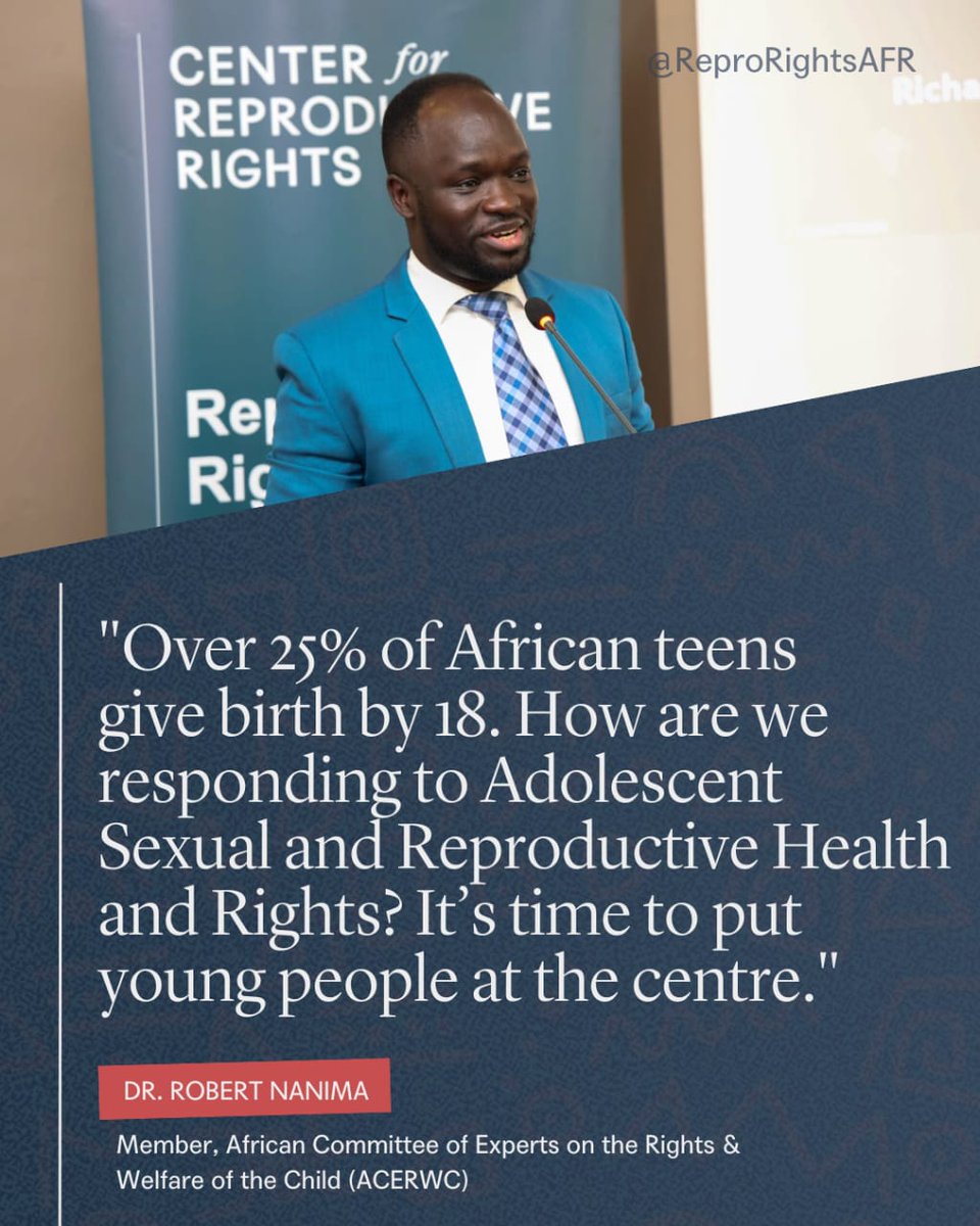 Center for Reproductive Rights Africa (@reprorightsafr) on Twitter photo Teen pregnancy remains high in Africa, with over 25% of girls giving birth by age 18.
At the validation meeting Dr. <a href="/RobertNanima/">Robert Nanima</a>, Member of the ACERWC stressed the urgency of putting adolescents at the center of SRHR laws and policies.
The study under review draws from Article Teen pregnancy remains high in Africa, with over 25% of girls giving birth by age 18.
At the validation meeting Dr. <a href="/RobertNanima/">Robert Nanima</a>, Member of the ACERWC stressed the urgency of putting adolescents at the center of SRHR laws and policies.
The study under review draws from Article