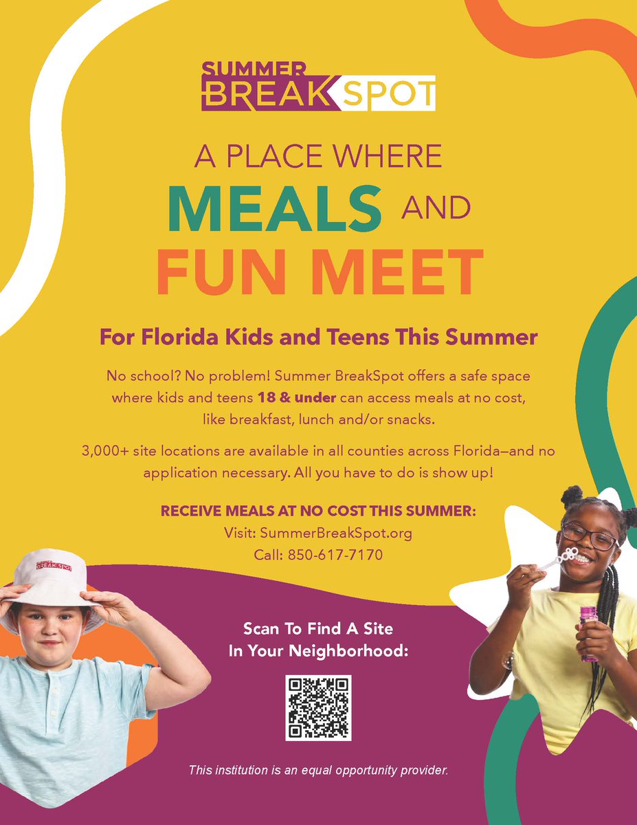 LeePrevention's tweet photo. No school? No problem! Summer BreakSpot offers a safe space where kids and teens 18 &amp; under can access meals at no cost, like breakfast, lunch and/or snacks. @LeeSchools https://t.co/vr7L1E8ltX