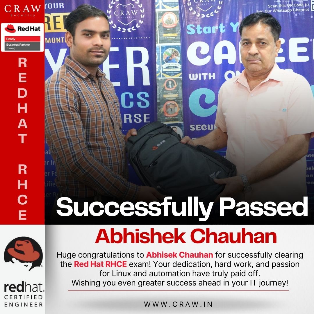 crawsec's tweet image. 🎯 Another Win for Craw Security!
One more #RedHat Certified pro steps into the IT world to make an impact.
We&apos;re proud to keep empowering future-ready professionals. 🚀
Ready to be next?
📞 +91 9513805401
🌐 craw.in
#RedHatCertified #LinuxExperts #CrawSecurity