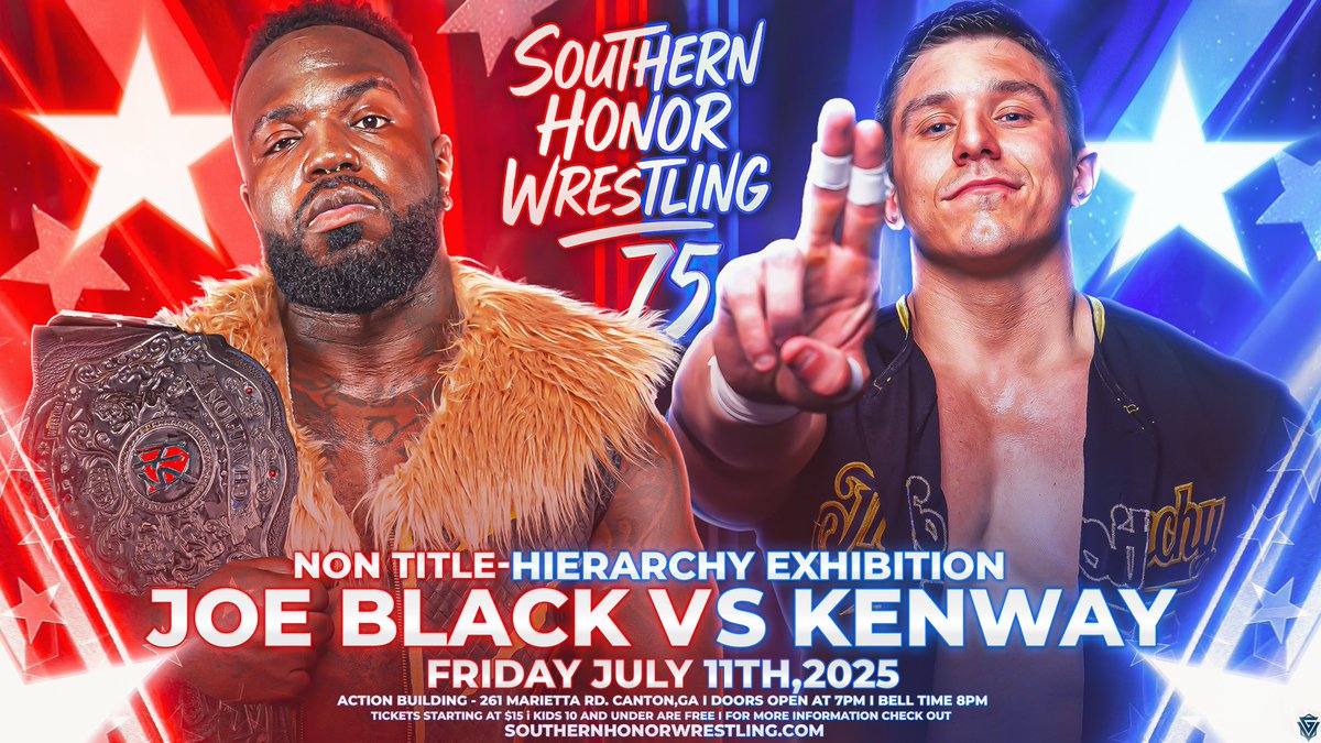 Southern Honor Wrestling (@shonorwrestling) on Twitter photo The Kenway wanted the match, and <a href="/BlackCloudJB/">B L 天 C K</a> obliged. After the Southern Honor Champion discussed it with our match-maker <a href="/JakeSnakeDDT/">JakeSnakeDDT</a>, the non-title Hierarchy Exhibition match has been made official for July 11th at #SHW75! The Kenway wanted the match, and <a href="/BlackCloudJB/">B L 天 C K</a> obliged. After the Southern Honor Champion discussed it with our match-maker <a href="/JakeSnakeDDT/">JakeSnakeDDT</a>, the non-title Hierarchy Exhibition match has been made official for July 11th at #SHW75!