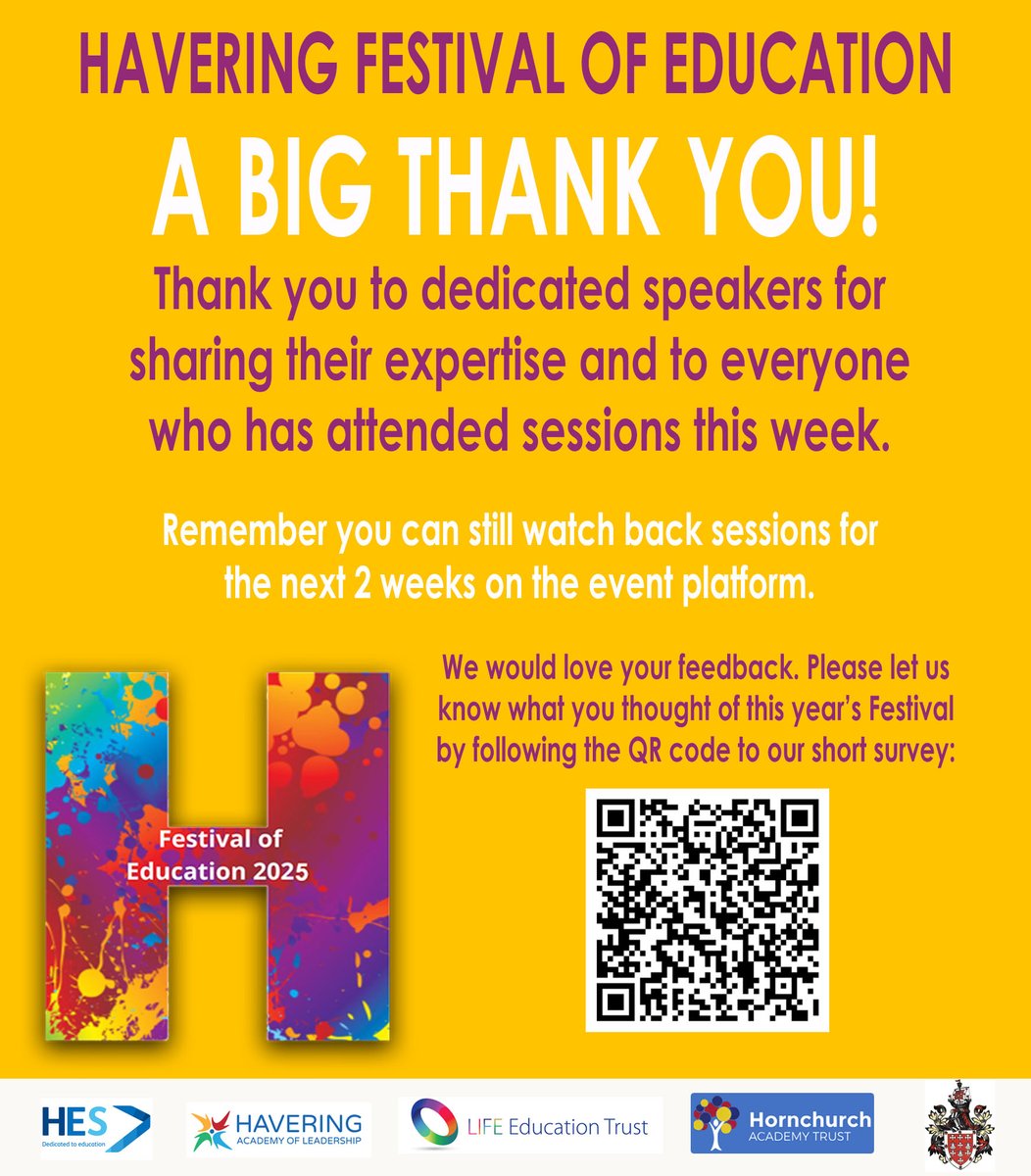 Thank you to everyone who helped make the Havering Festival of Education 2025 such a success. Please do let us know if you enjoyed it here: docs.google.com/forms/u/1/d/1X…