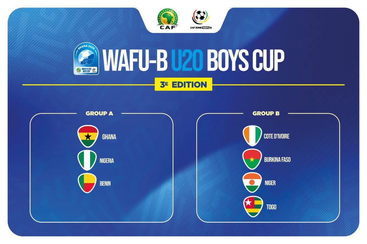 🇬🇭Ghana paired with Nigeria and Benin in Group A of the WAFU Zone B U-20 Cup of Nations.

#GuideSports #WAFUCupU20