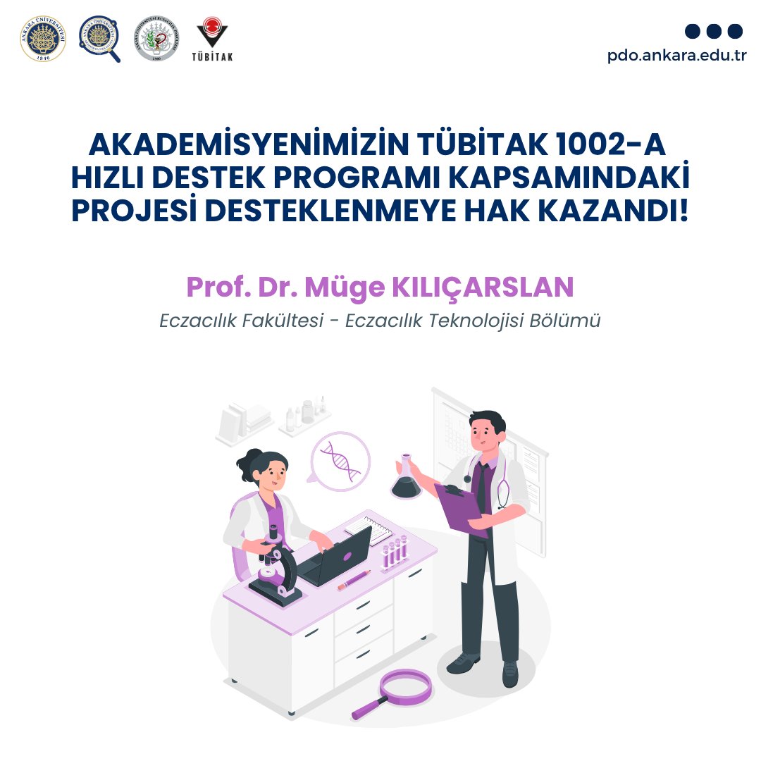 Eczacılık Fakültesi akademisyenlerinden Prof. Dr. Müge KILIÇARSLAN'ın yürütücülüğünü yaptığı araştırma projesi desteklenmeye hak kazanmıştır.   
Proje yürütücüsü Prof. Dr. Müge KILIÇARSLAN ile proje ekibini tebrik ederiz.   #AraştırmadaEnİyisiAnkaraÜniversitesi